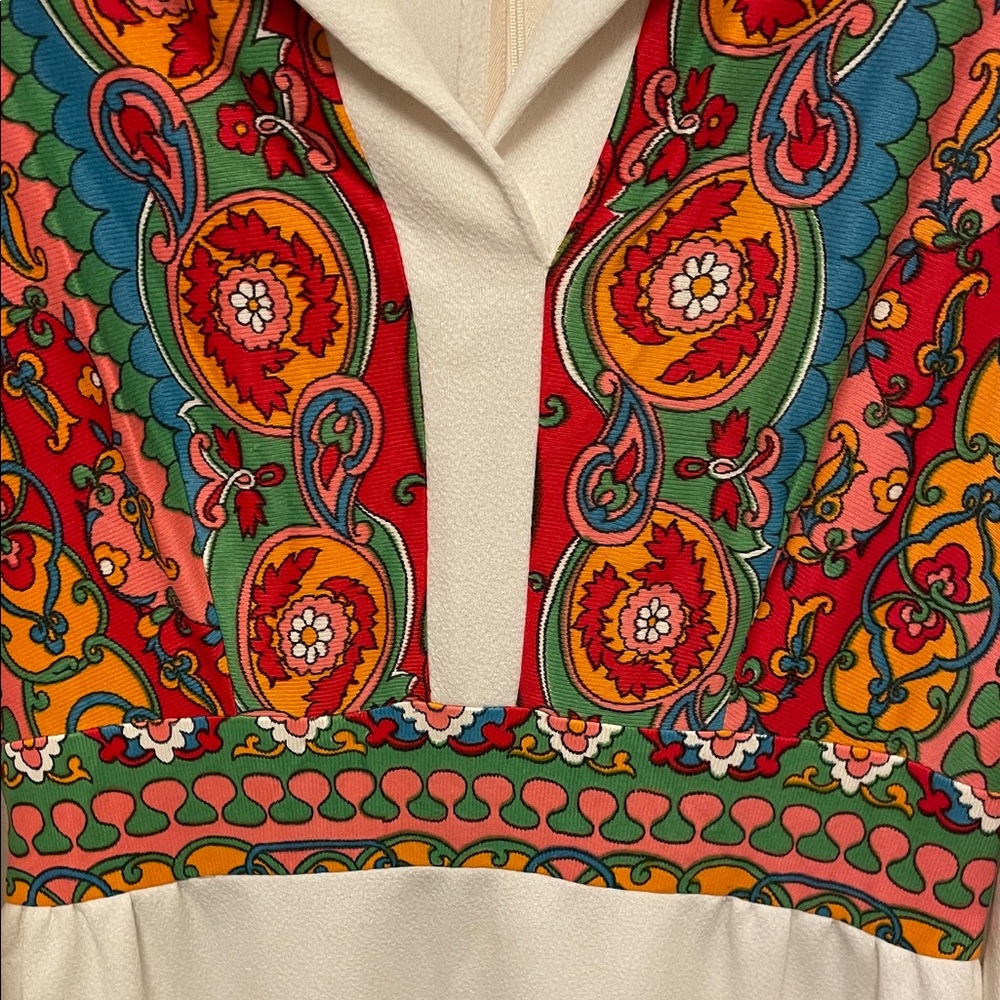 Vintage Maxi Dress with Patterned Bodice & Cuff Size Large - Picture 4 of 11